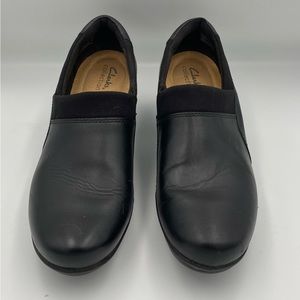 Clarks Collection Leather Black Slip On Heeled Shoes Size 8.5